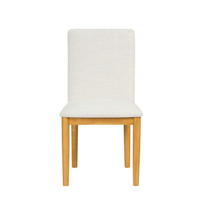 Benjara Side Dining Chair Set of 2, Solid Wood, Cream Textured Woven Fabric