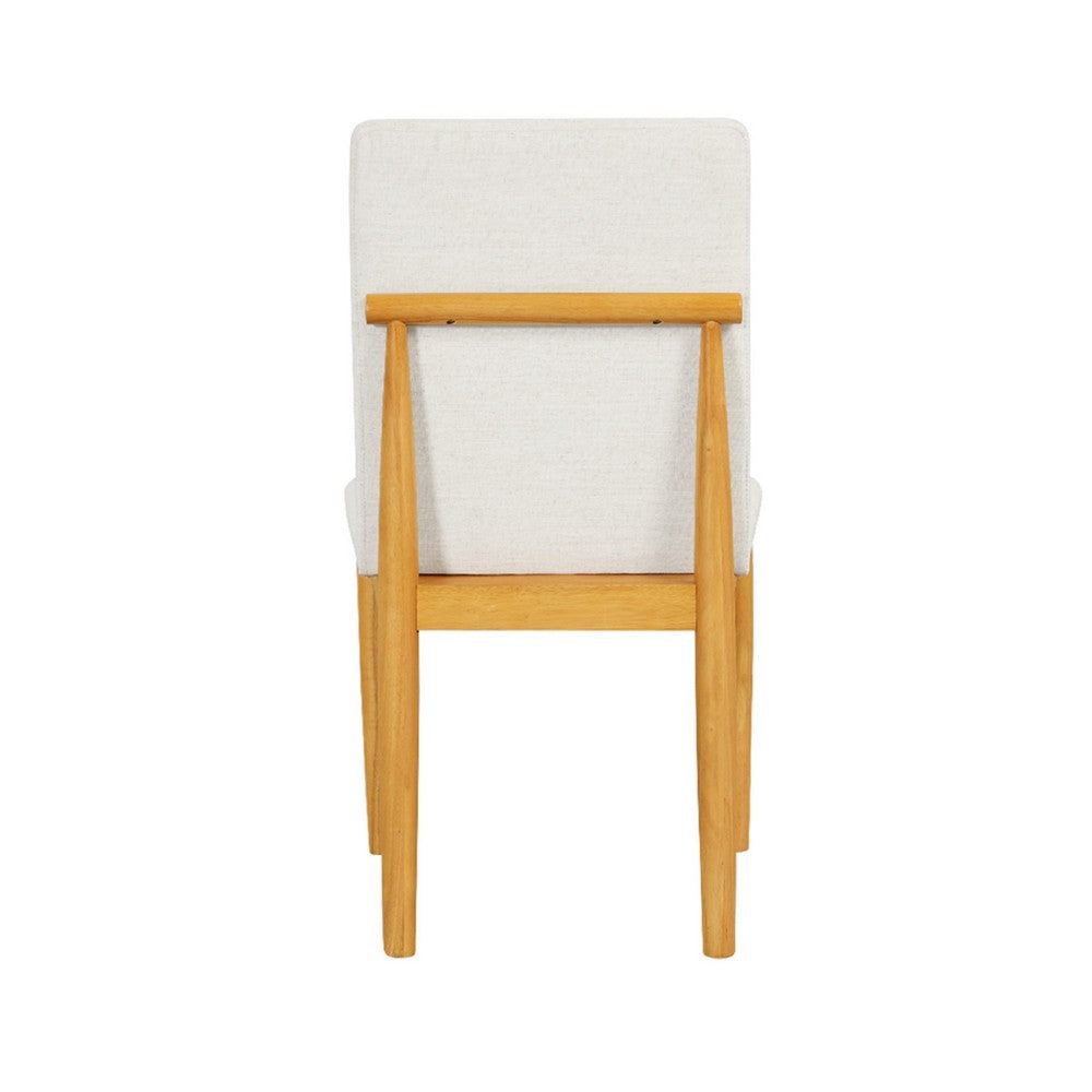Benjara Side Dining Chair Set of 2, Solid Wood, Cream Textured Woven Fabric