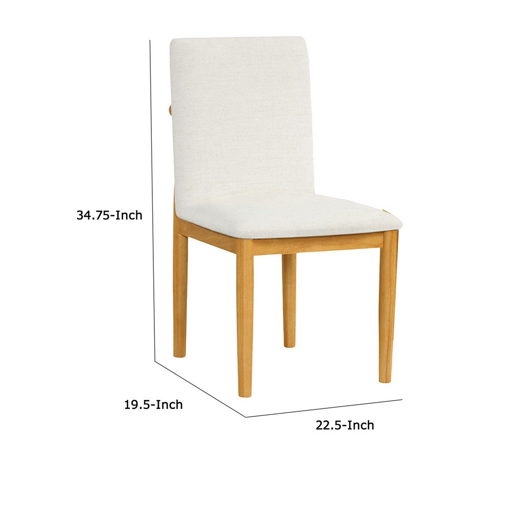 Benjara Side Dining Chair Set of 2, Solid Wood, Cream Textured Woven Fabric