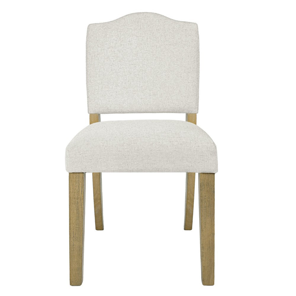 Benjara Side Dining Chair, Open Back Solid Wood Frame, Cream Woven Fabric
