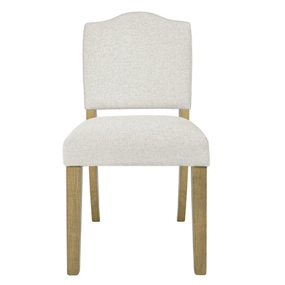 Benjara Side Dining Chair, Open Back Solid Wood Frame, Cream Woven Fabric