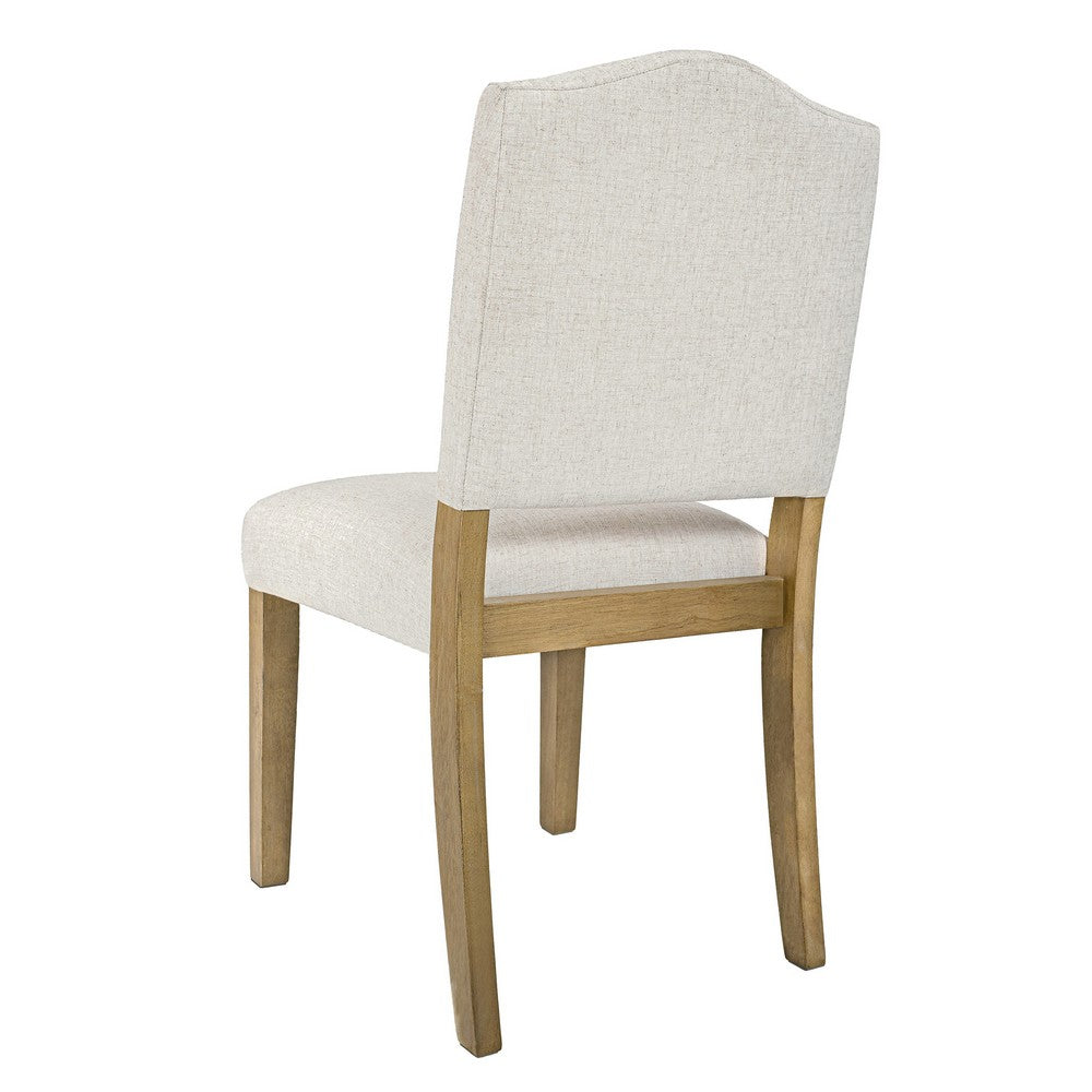 Benjara Side Dining Chair, Open Back Solid Wood Frame, Cream Woven Fabric