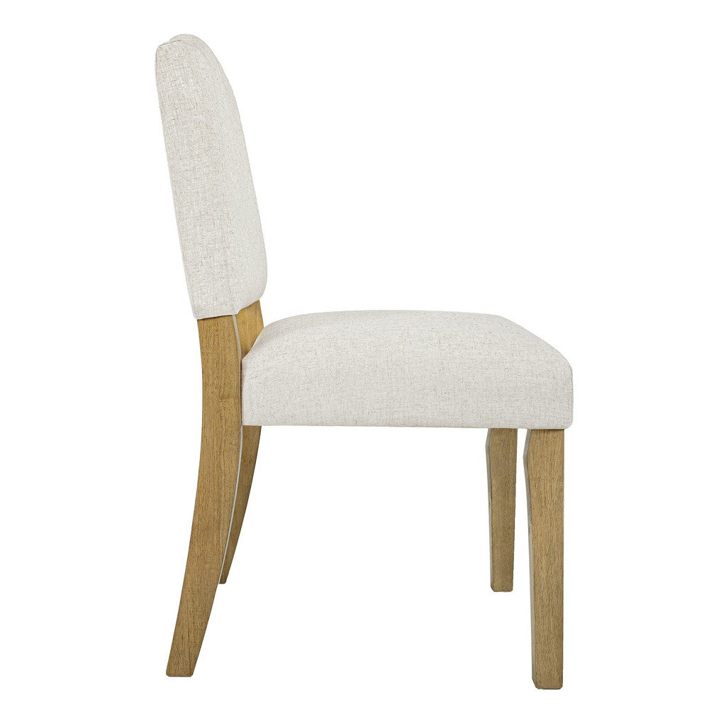 Benjara Side Dining Chair, Open Back Solid Wood Frame, Cream Woven Fabric