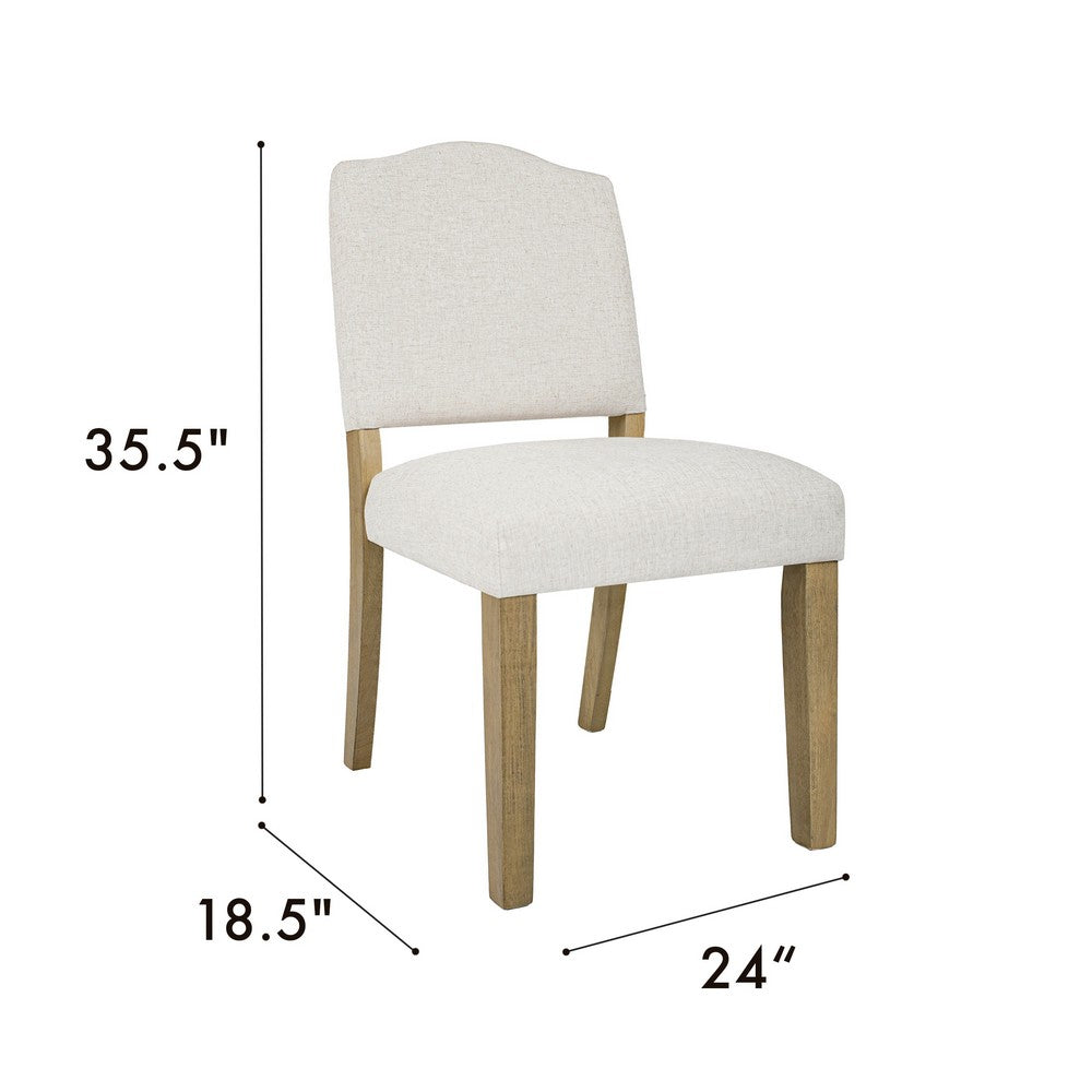 Benjara Side Dining Chair, Open Back Solid Wood Frame, Cream Woven Fabric