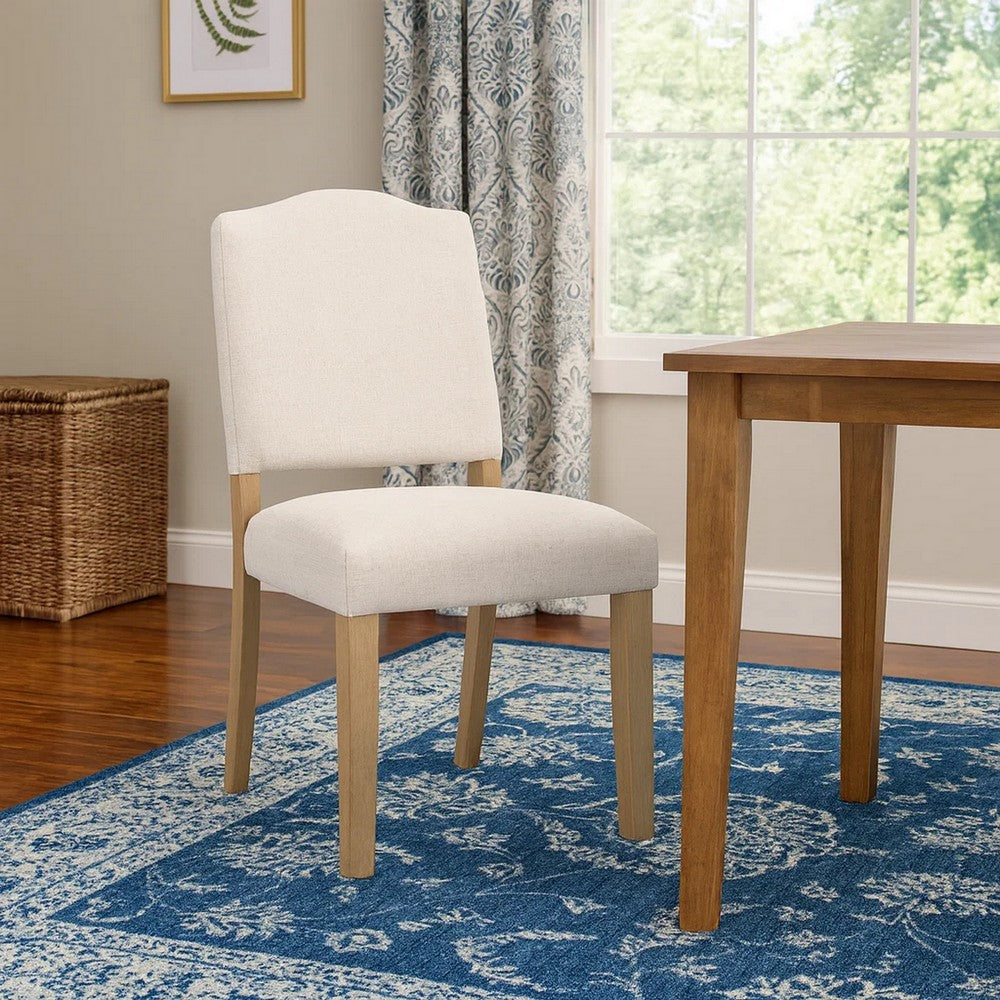Benjara Side Dining Chair, Open Back Solid Wood Frame, Cream Woven Fabric