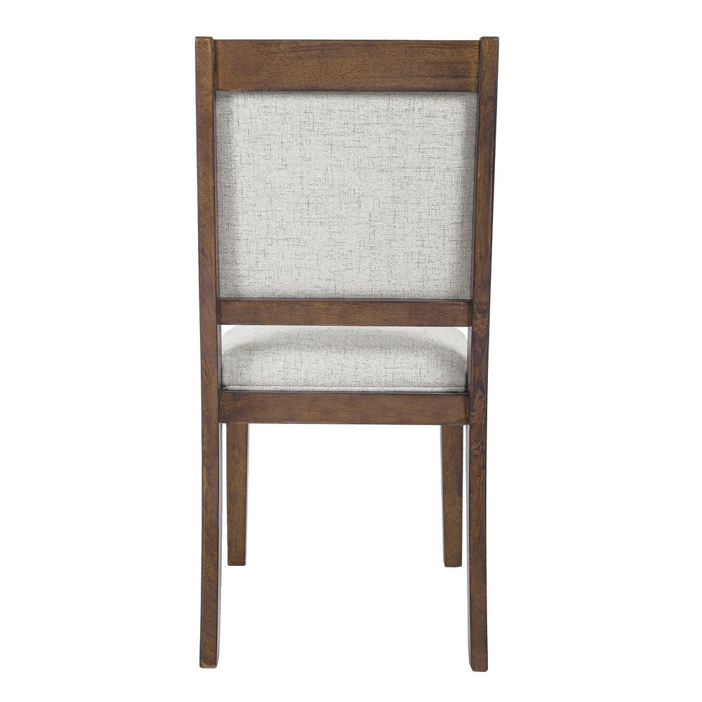 Benjara Tom Side Dining Chair Set of 2, Brown Solid Wood, Ivory Woven Fabric