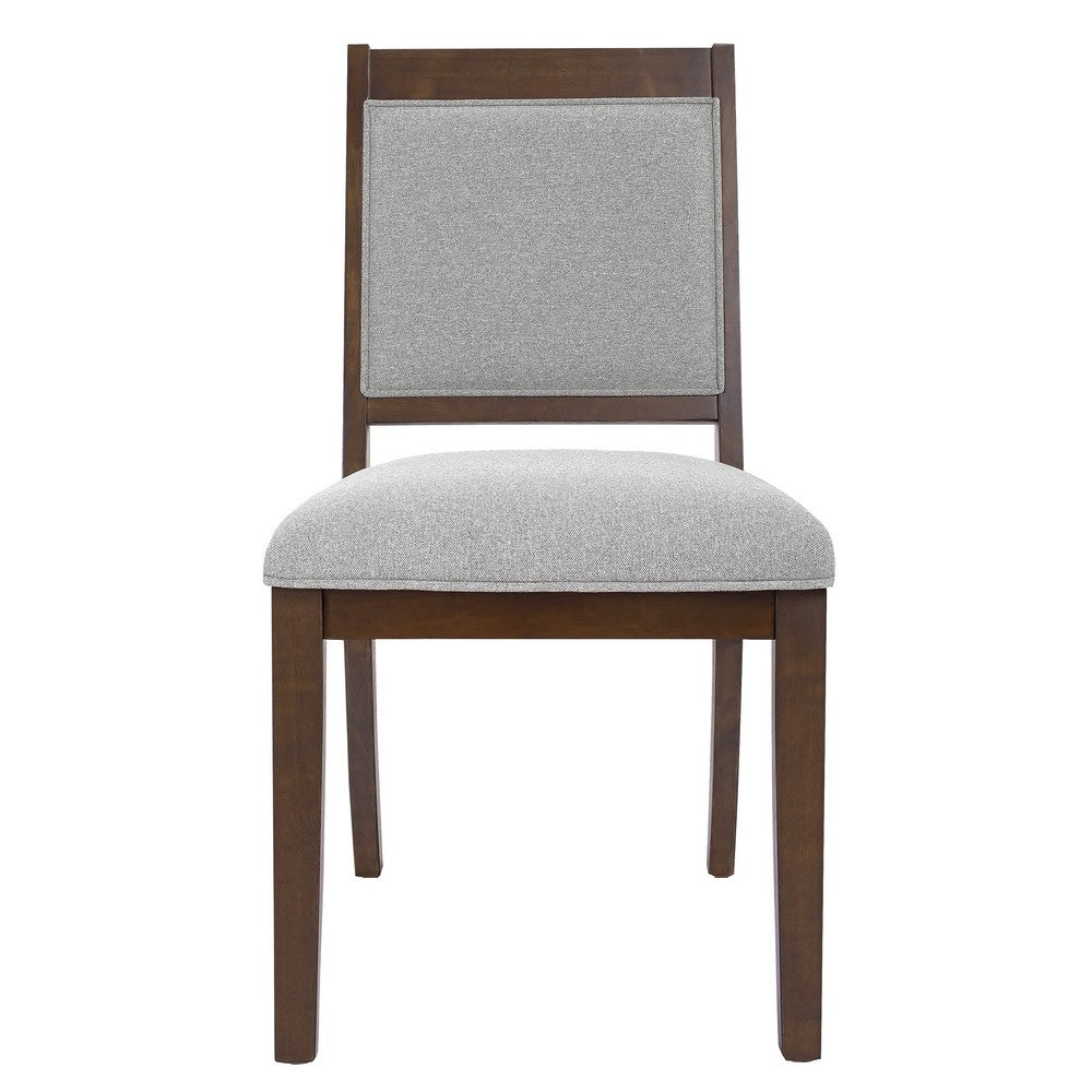 Benjara Tom Side Dining Chair Set of 2, Brown Solid Wood, Gray Woven Fabric
