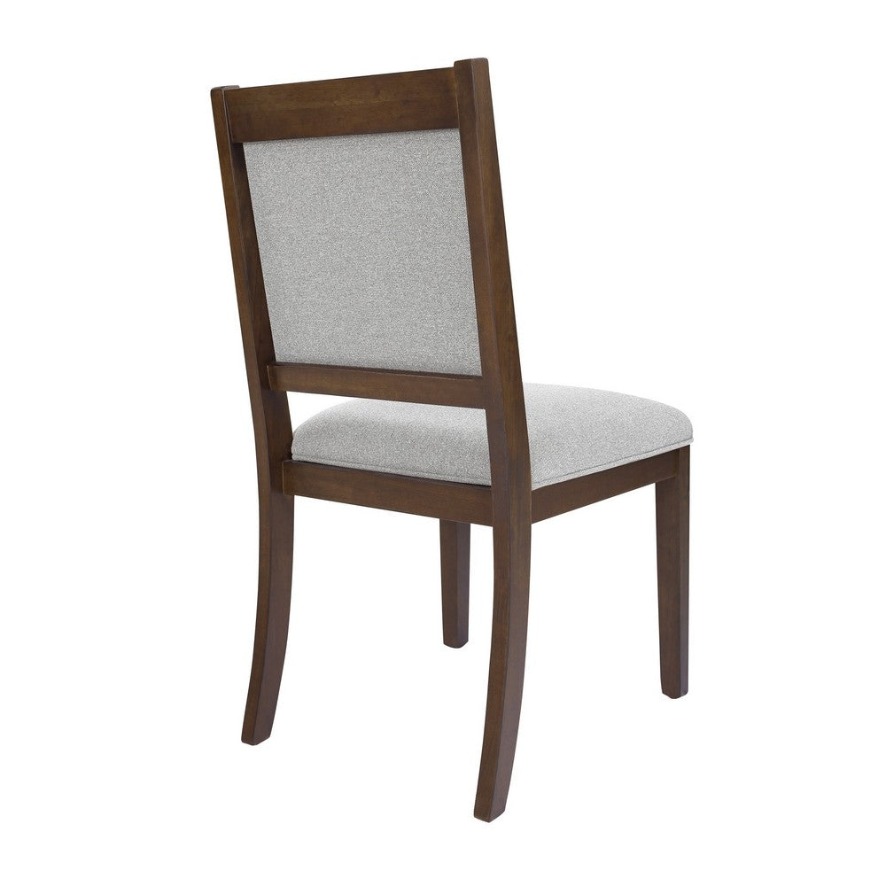 Benjara Tom Side Dining Chair Set of 2, Brown Solid Wood, Gray Woven Fabric