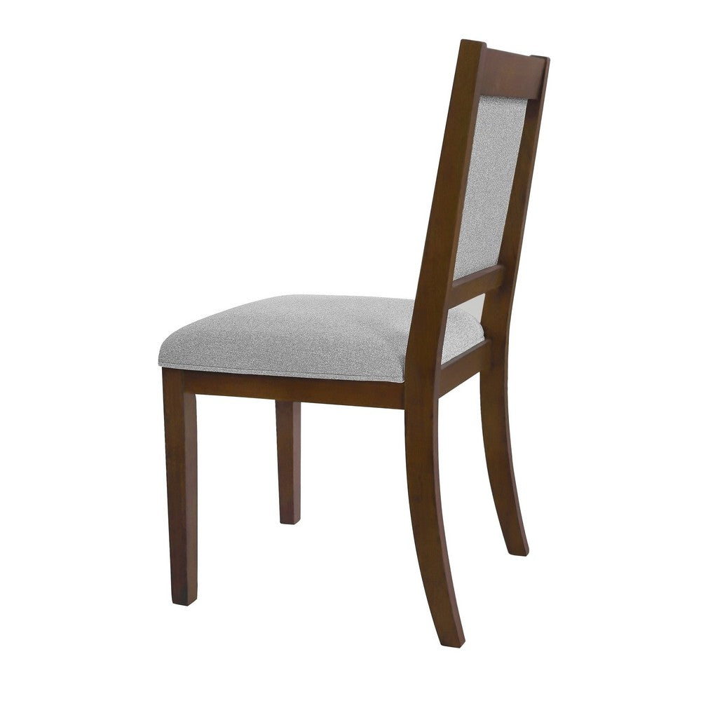 Benjara Tom Side Dining Chair Set of 2, Brown Solid Wood, Gray Woven Fabric