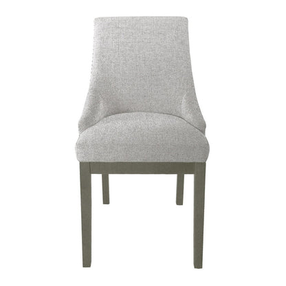 Benjara Side Dining Chair with Barrel Curved Back, Neutral Gray Textured Woven
