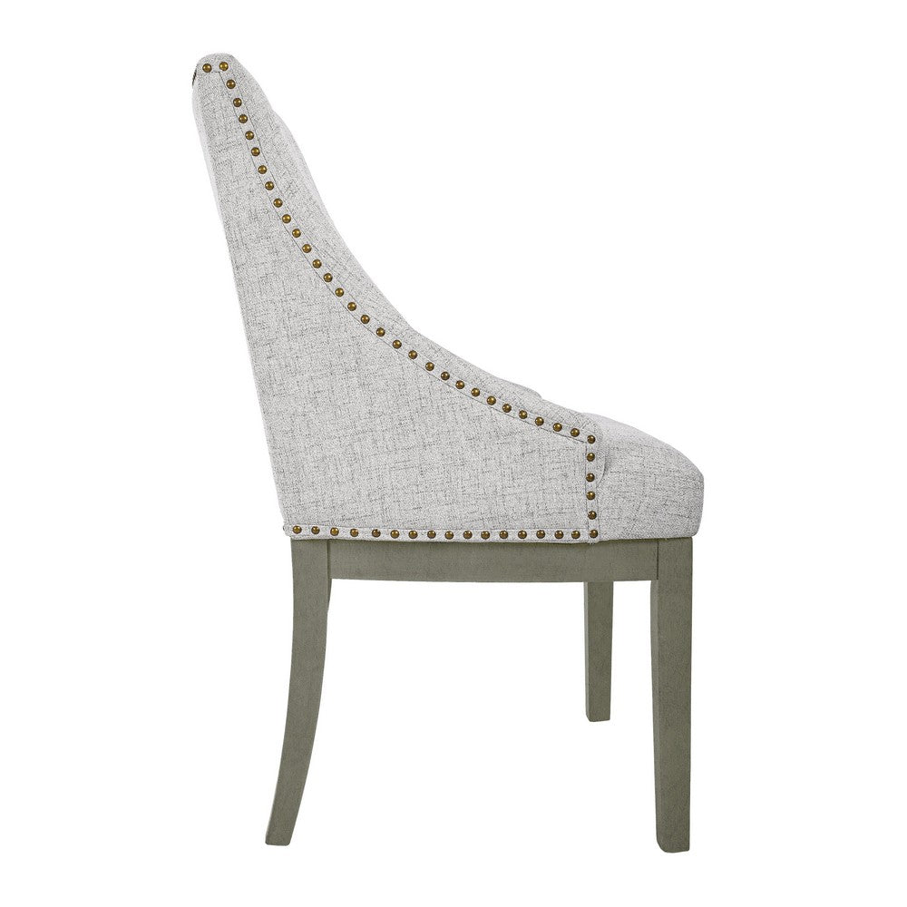 Benjara Side Dining Chair with Barrel Curved Back, Neutral Gray Textured Woven