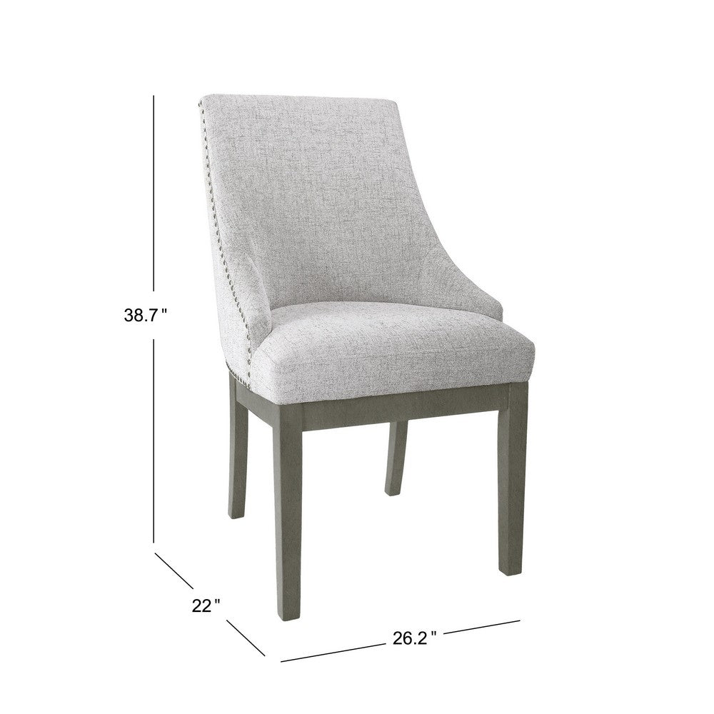 Benjara Side Dining Chair with Barrel Curved Back, Neutral Gray Textured Woven