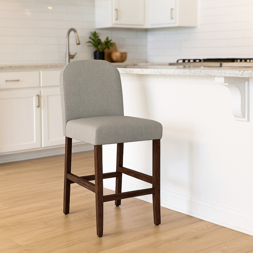 Benjara Aleo Counter Stool Chair, Gray Woven Fabric And Tapered Wood Legs
