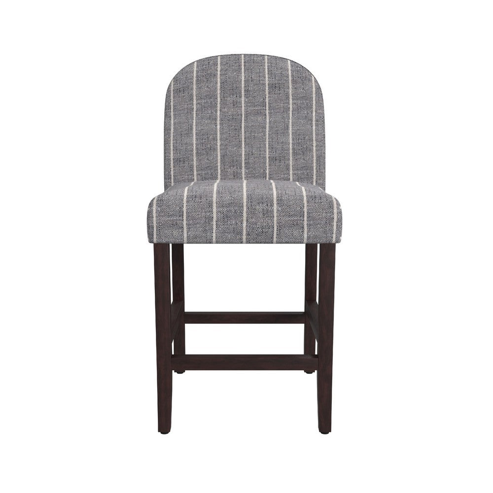Benjara Aleo Counter Stool Chair, Woven Fabric Gray And White Tweed Stripes