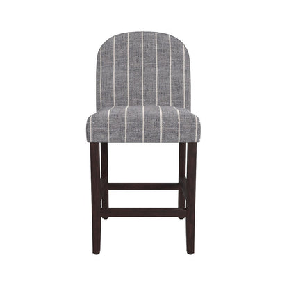 Benjara Aleo Counter Stool Chair, Woven Fabric Gray And White Tweed Stripes