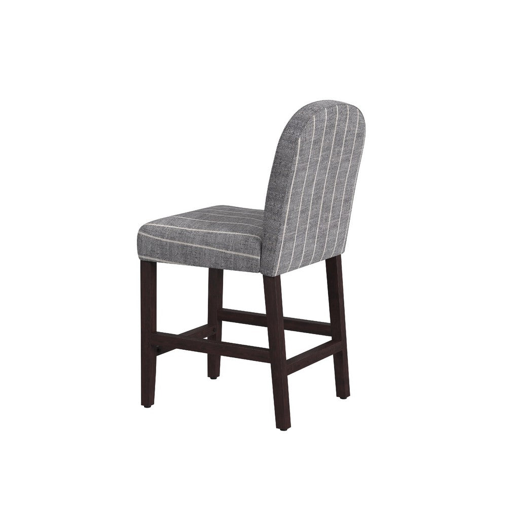 Benjara Aleo Counter Stool Chair, Woven Fabric Gray And White Tweed Stripes