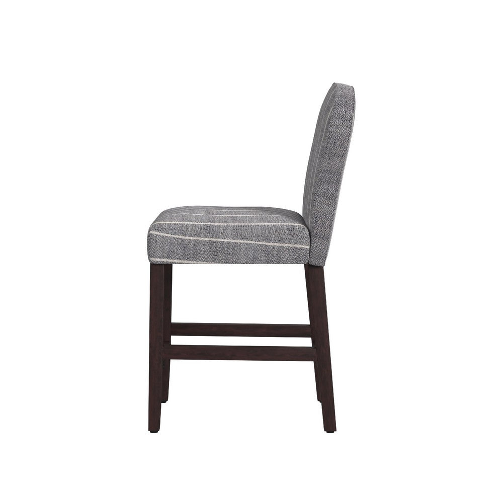Benjara Aleo Counter Stool Chair, Woven Fabric Gray And White Tweed Stripes