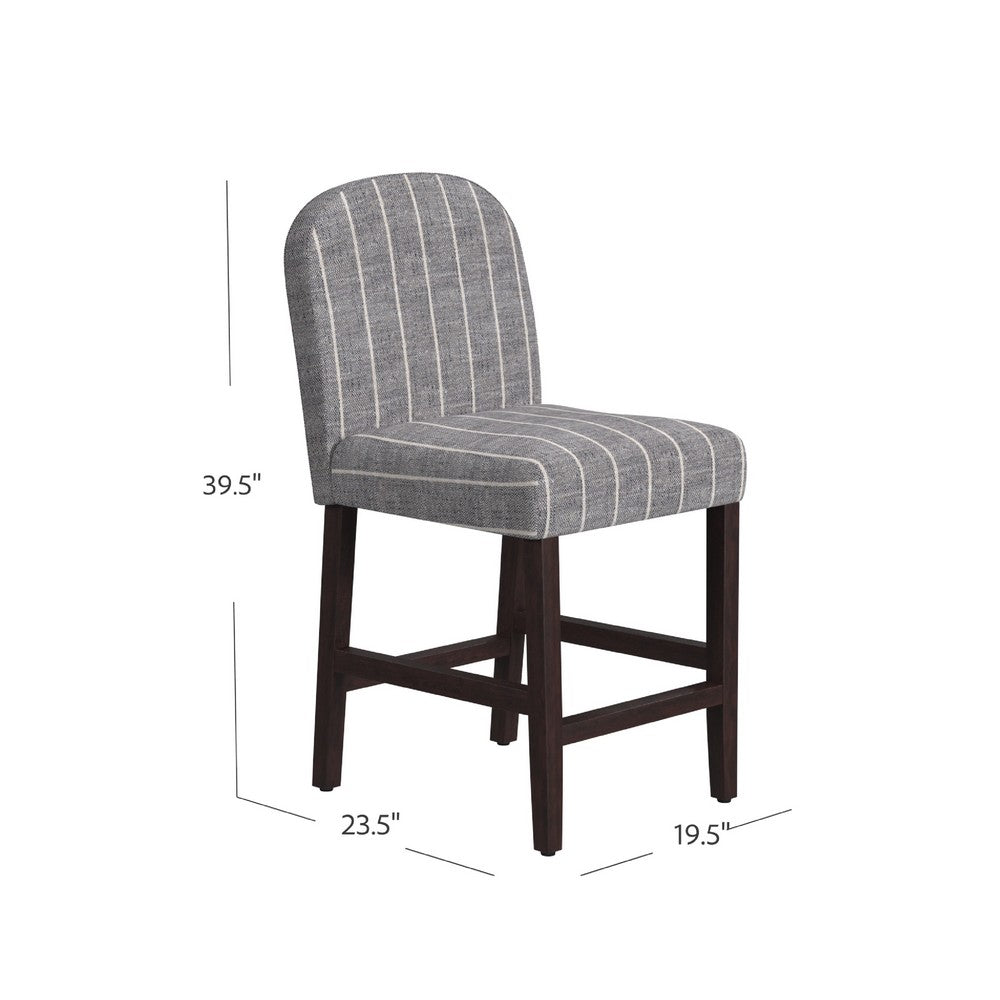Benjara Aleo Counter Stool Chair, Woven Fabric Gray And White Tweed Stripes
