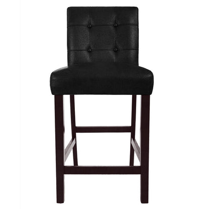 Benjara Popa Counter Stool Chair Set of 2, Black Faux Leather, Tufted Back