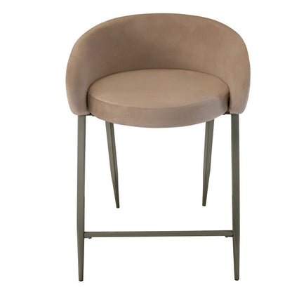 Benjara Counter Stool Chair, Modern Curved Padded Backrest, Light Brown Velvet