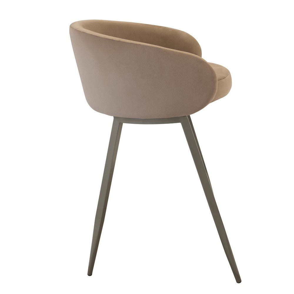 Benjara Counter Stool Chair, Modern Curved Padded Backrest, Light Brown Velvet