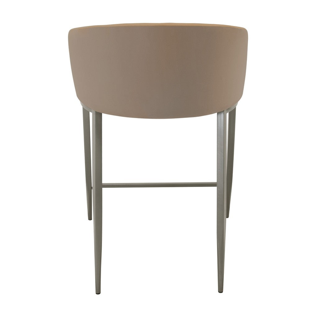Benjara Counter Stool Chair, Modern Curved Padded Backrest, Light Brown Velvet