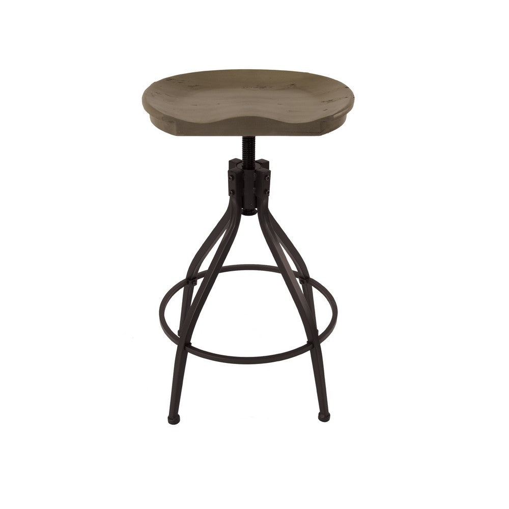 Benjara Counter Bar Stool, 26-30 Inch Adjustable Height, Brown Wood Seat