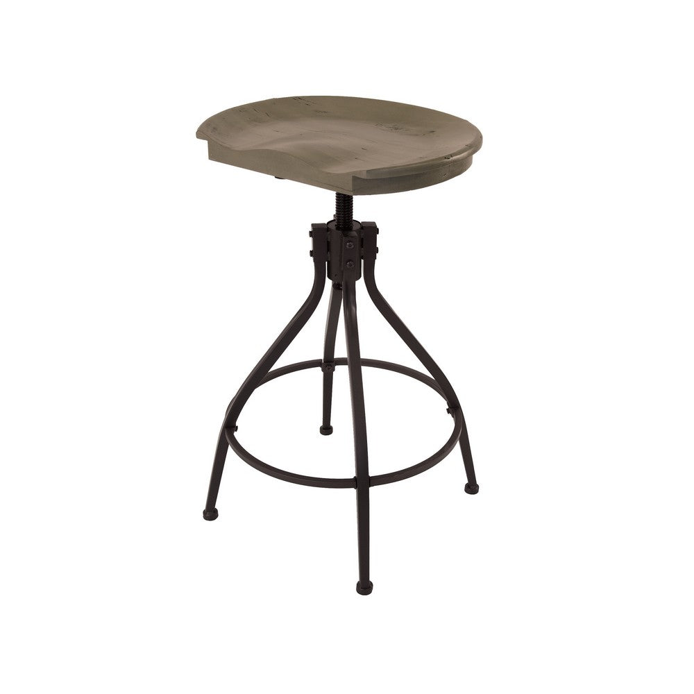 Benjara Counter Bar Stool, 26-30 Inch Adjustable Height, Brown Wood Seat