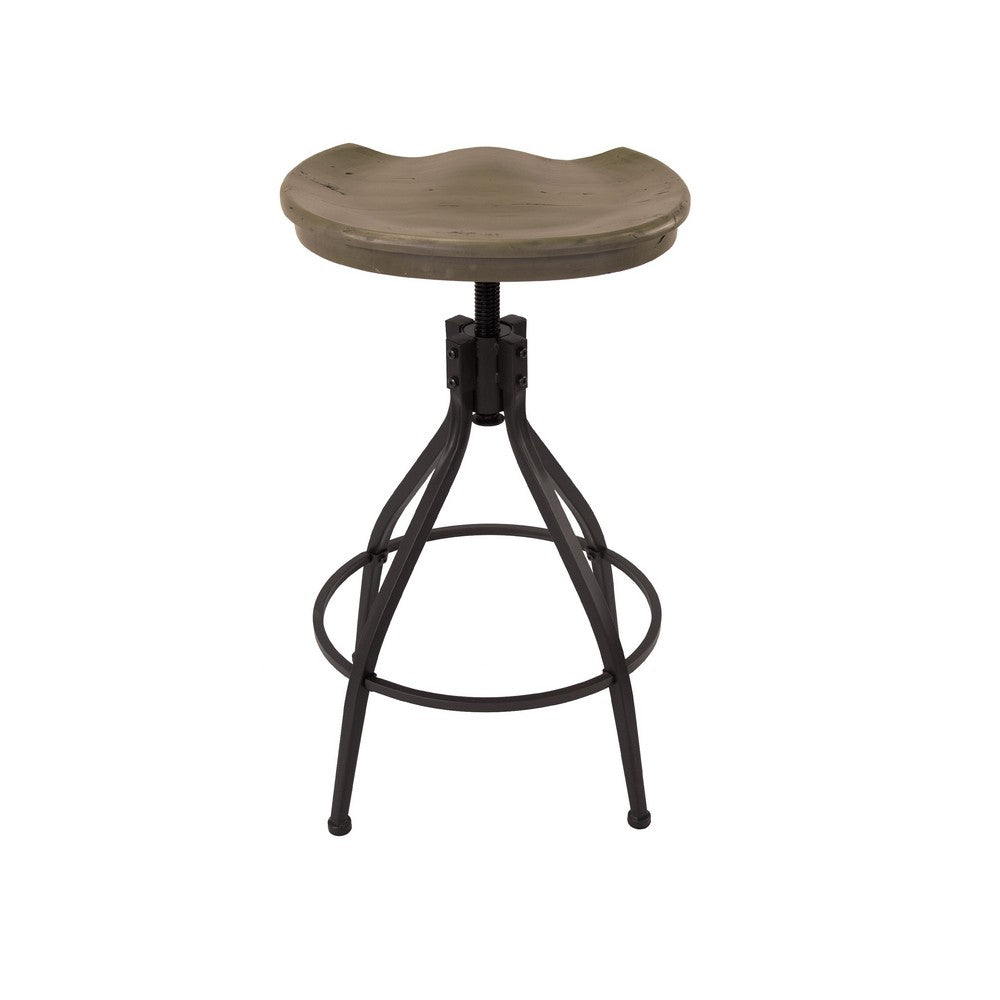 Benjara Counter Bar Stool, 26-30 Inch Adjustable Height, Brown Wood Seat
