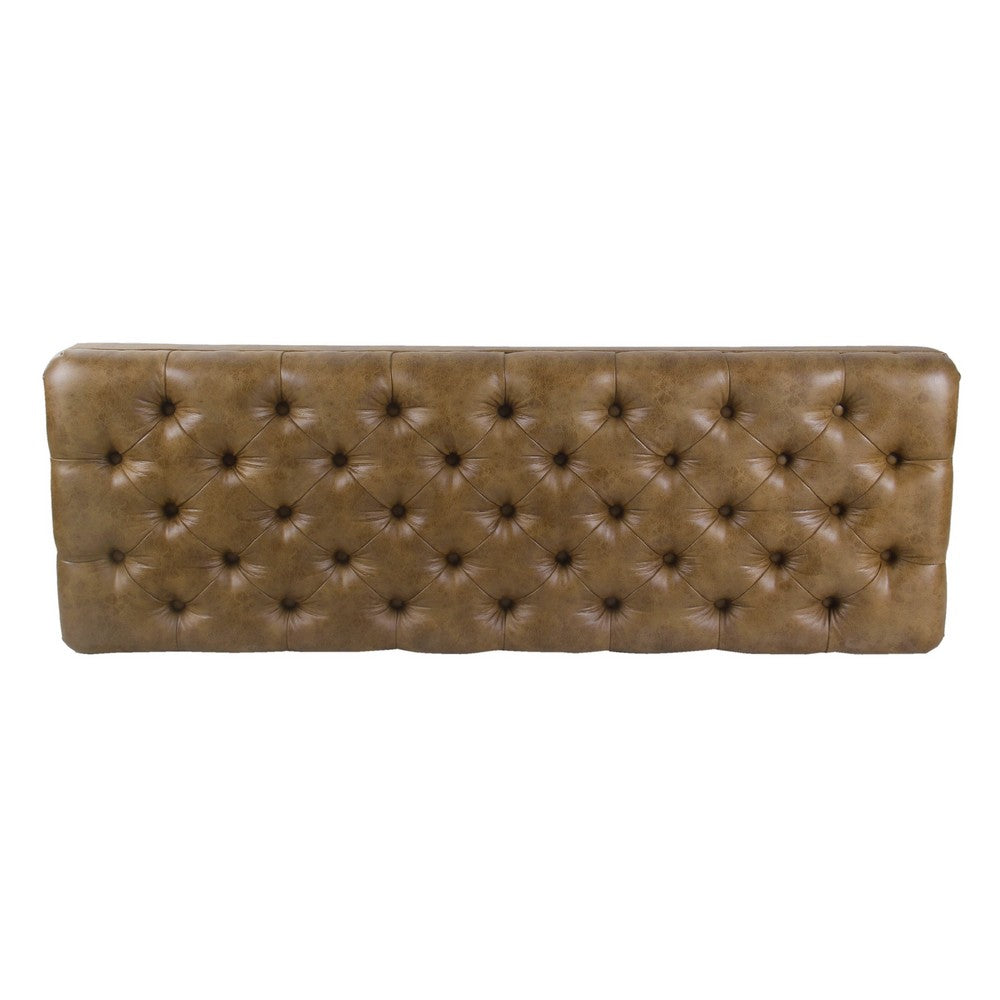 Benjara Accent Dining Bench, 64 Inch Brown Faux Leather Seat, Button Tufted