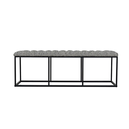 Benjara Ali Ottoman Bench, Metal, Black White Button Tufted Fabric 52 Inch