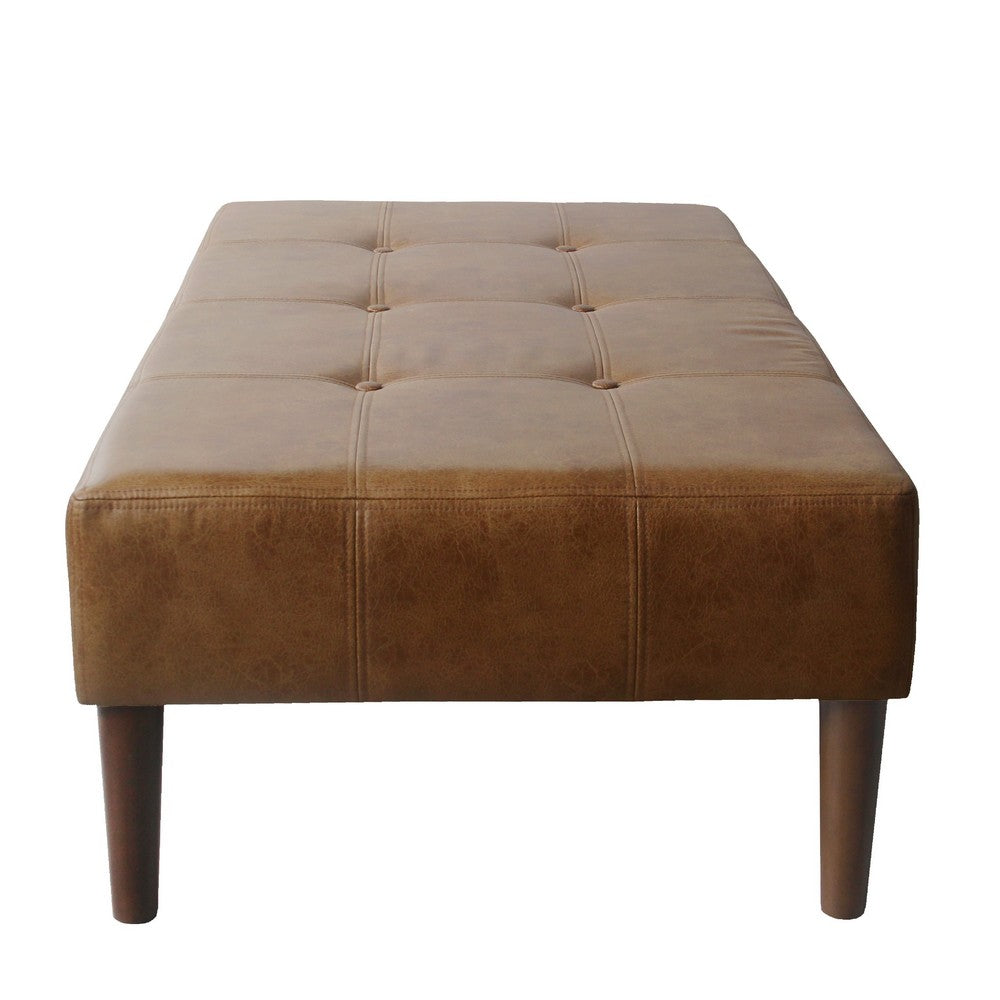 Benjara Coffee Table Ottoman, Brown Wood And Tufted Faux Leather, 46 Inch