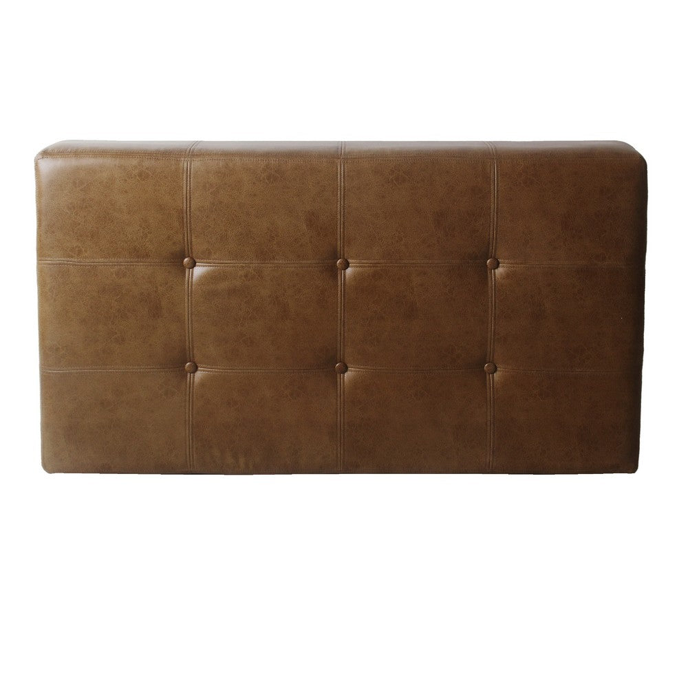 Benjara Coffee Table Ottoman, Brown Wood And Tufted Faux Leather, 46 Inch