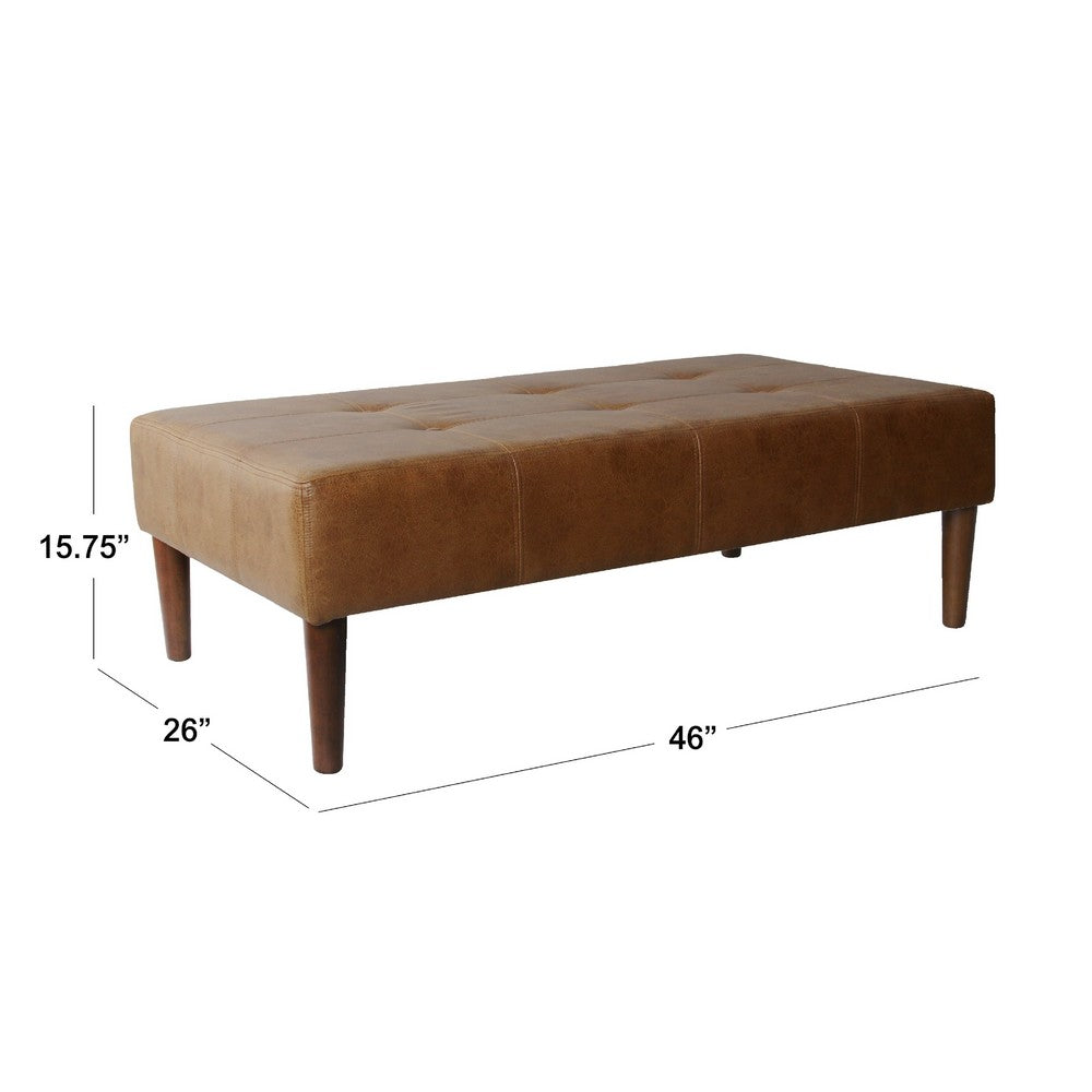 Benjara Coffee Table Ottoman, Brown Wood And Tufted Faux Leather, 46 Inch