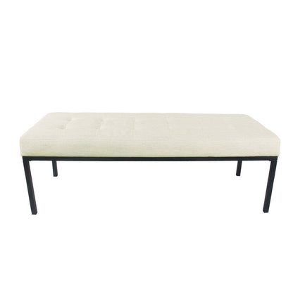 Benjara Alp Bench, Black Open Metal Frame, Cream Woven Tufted Fabric 54 Inch