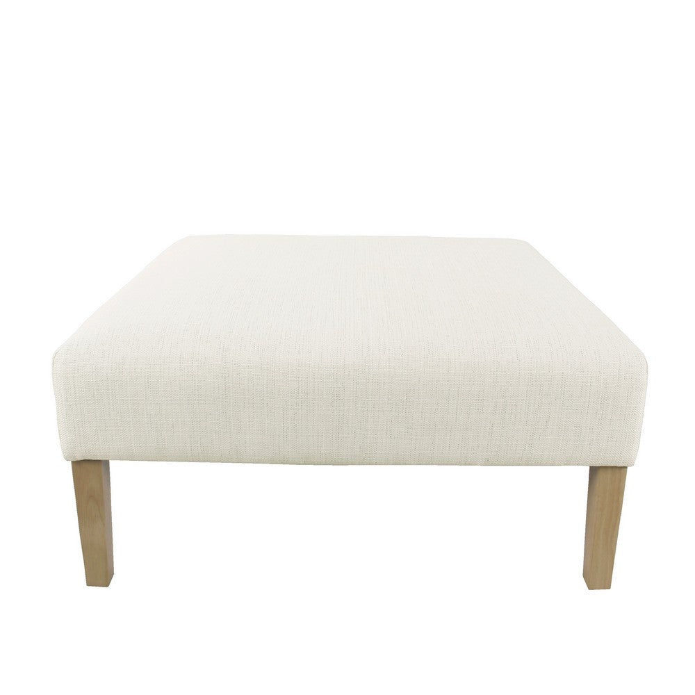 Benjara Dan Square Coffee Table Ottoman, Brown Wood, Cream Polyester 36 Inch