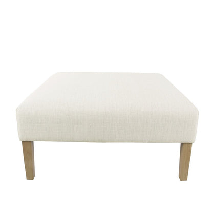 Benjara Dan Square Coffee Table Ottoman, Brown Wood, Cream Polyester 36 Inch