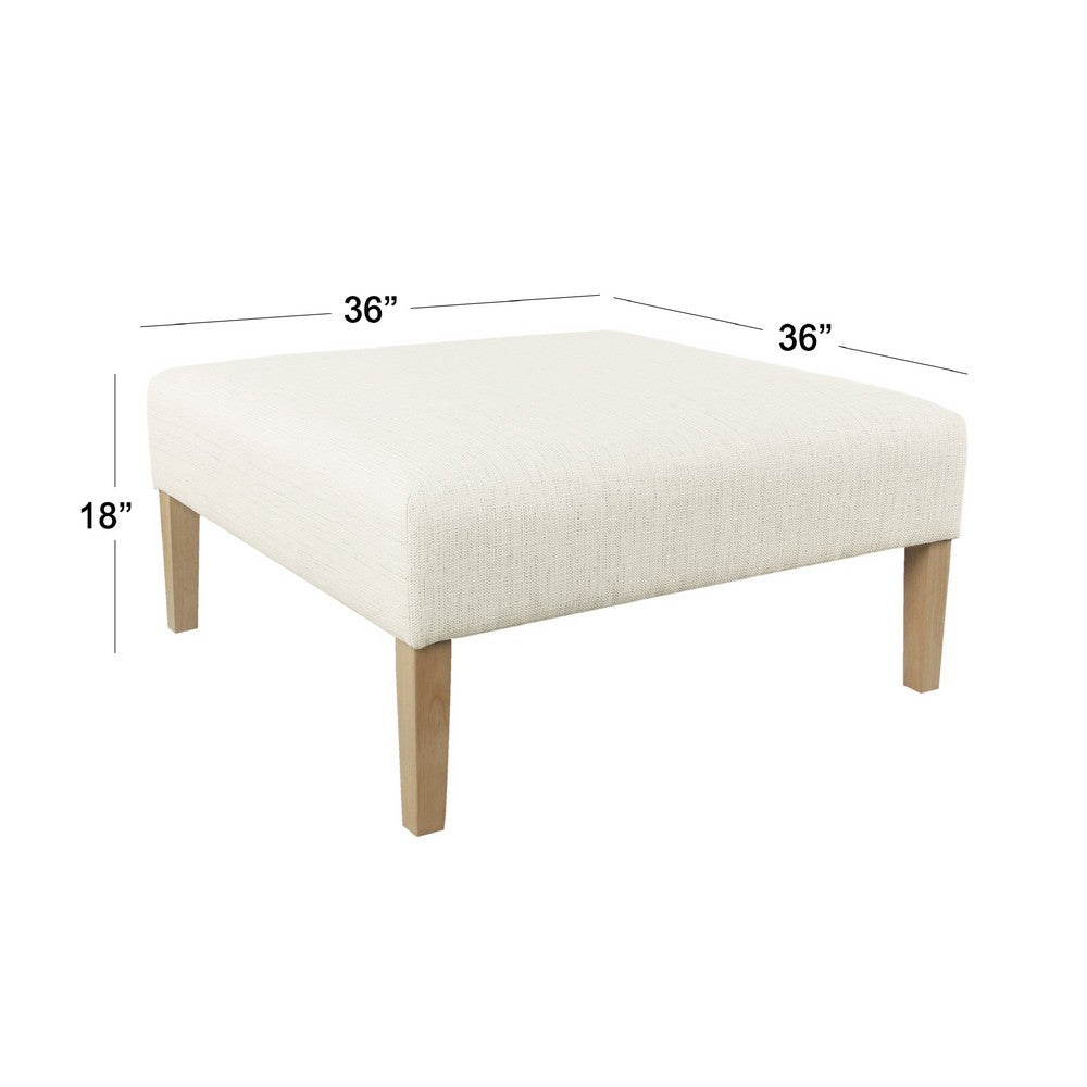 Benjara Dan Square Coffee Table Ottoman, Brown Wood, Cream Polyester 36 Inch