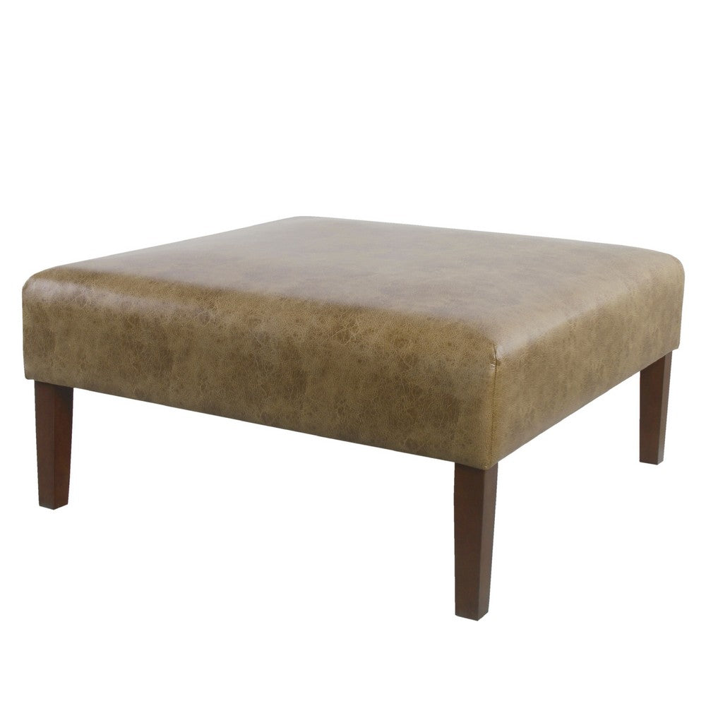 Benjara Dan Square Coffee Table Ottoman, Hardwood, Brown Faux Leather 36 Inch