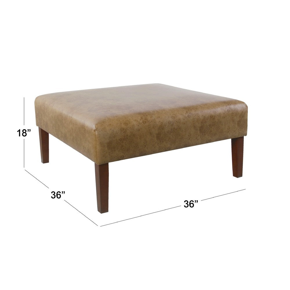 Benjara Dan Square Coffee Table Ottoman, Hardwood, Brown Faux Leather 36 Inch
