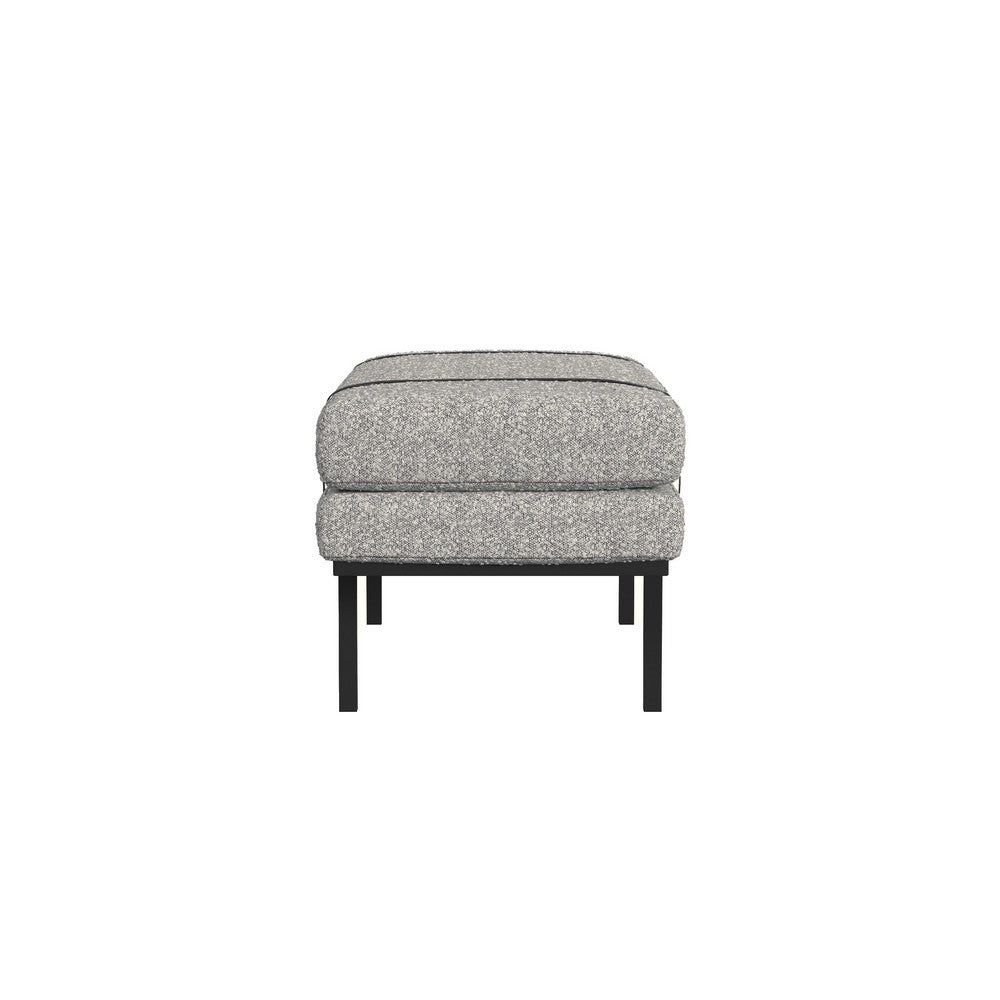 Benjara Bench, Black Metal Base, Gray Boucle And Yarn, Faux Leather, 46 Inch