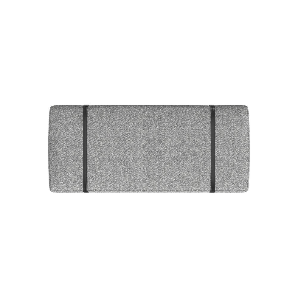 Benjara Bench, Black Metal Base, Gray Boucle And Yarn, Faux Leather, 46 Inch