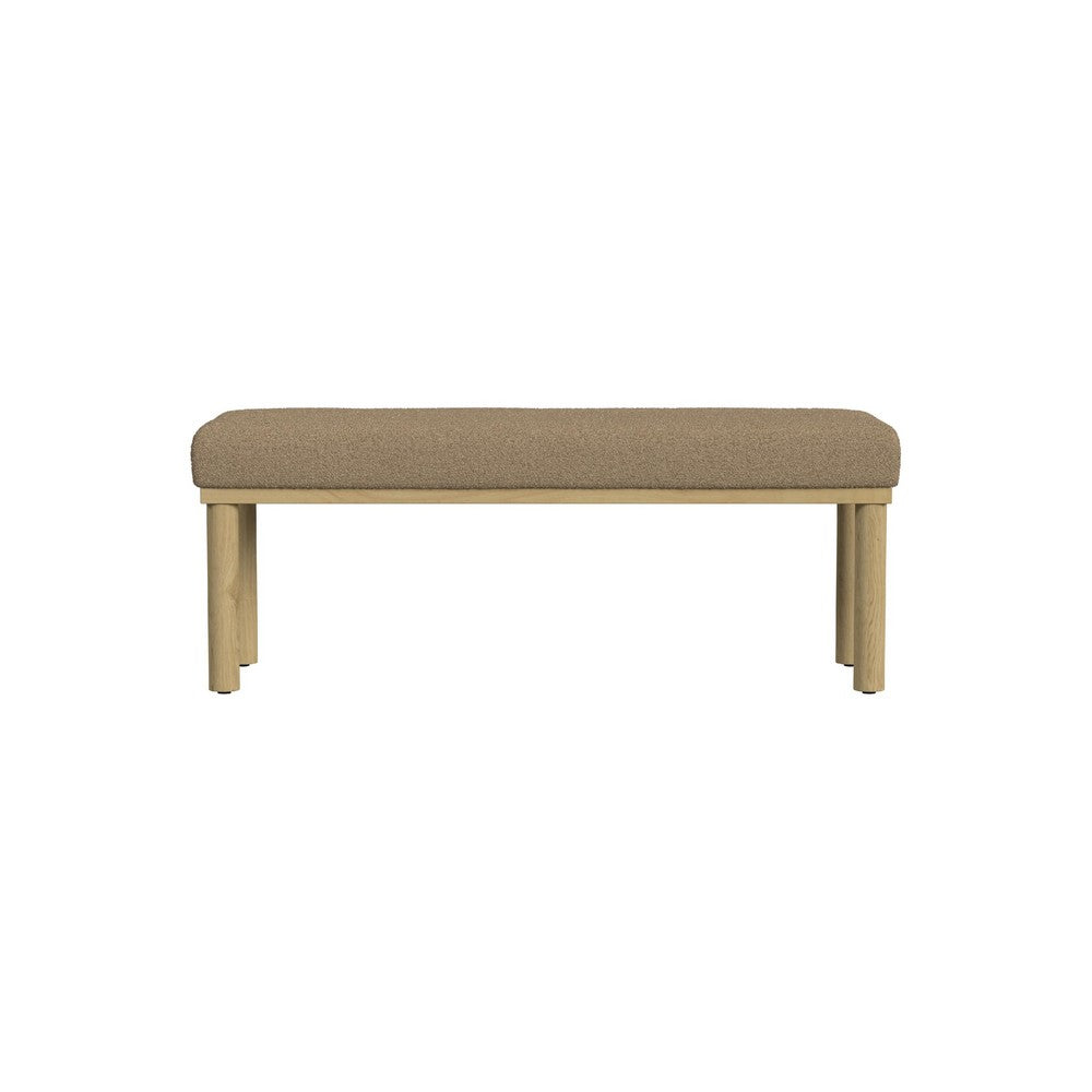 Benjara Fin Bench, Natural Wood Frame, Brown Boucle Textured Details 48 Inch