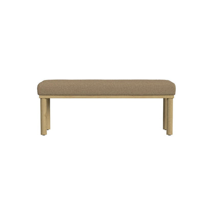 Benjara Fin Bench, Natural Wood Frame, Brown Boucle Textured Details 48 Inch