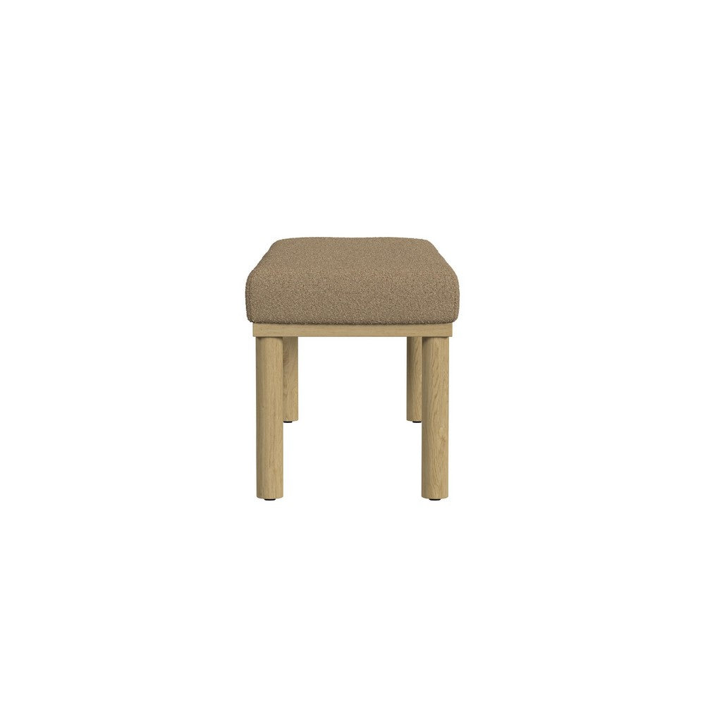 Benjara Fin Bench, Natural Wood Frame, Brown Boucle Textured Details 48 Inch
