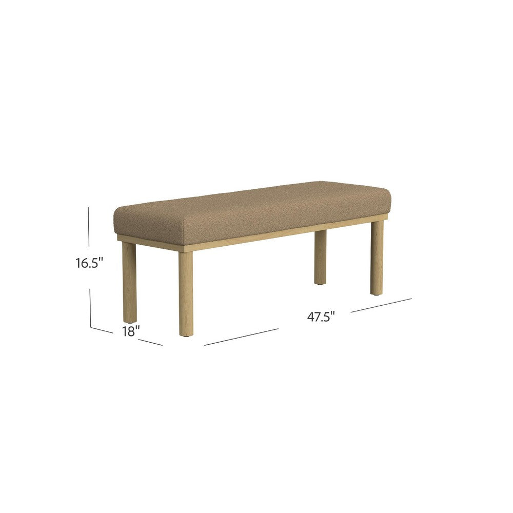 Benjara Fin Bench, Natural Wood Frame, Brown Boucle Textured Details 48 Inch