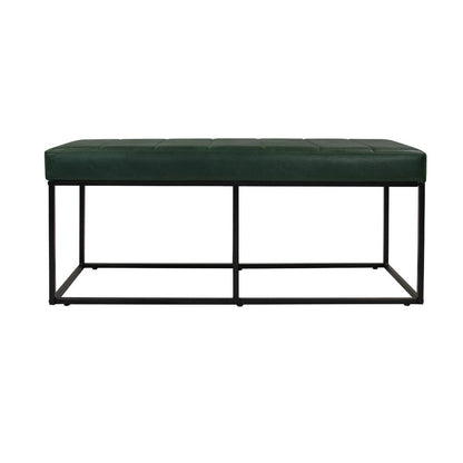 Benjara Kai Bench, Open Metal Frame, Green Channel Stitched Faux Suede 43 Inch