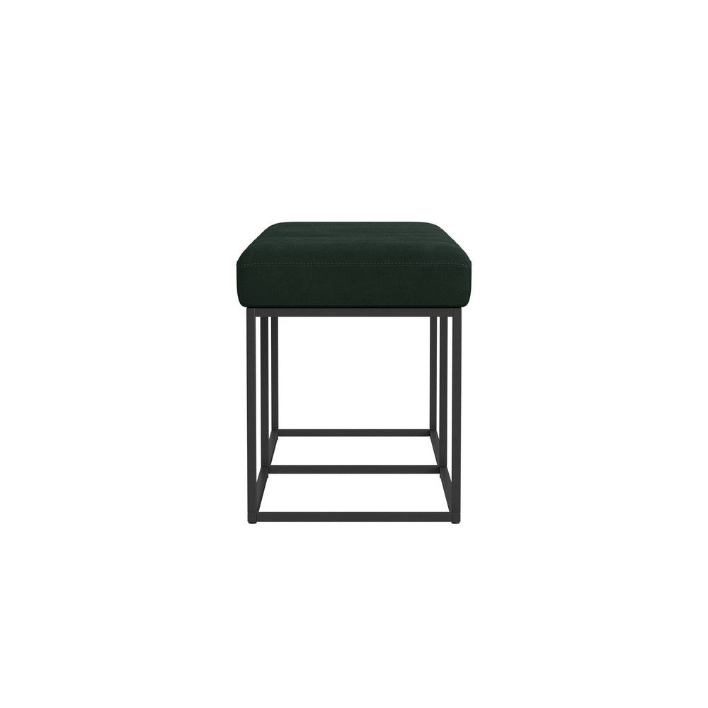 Benjara Kai Bench, Open Metal Frame, Green Channel Stitched Faux Suede 43 Inch