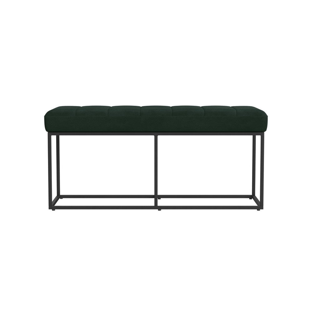 Benjara Kai Bench, Open Metal Frame, Green Channel Stitched Faux Suede 43 Inch