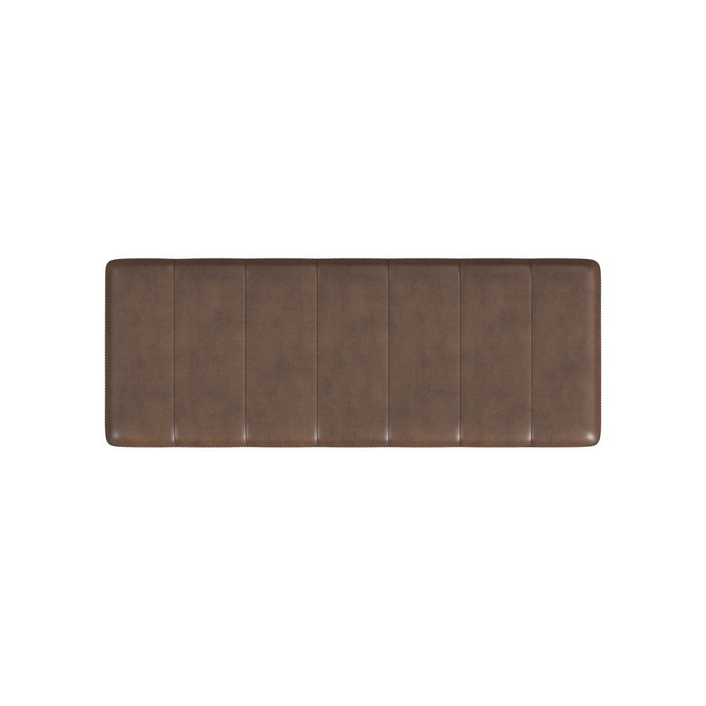 Benjara Kai Bench, Open Metal Frame, Brown Channel Stitch Faux Leather 43 Inch